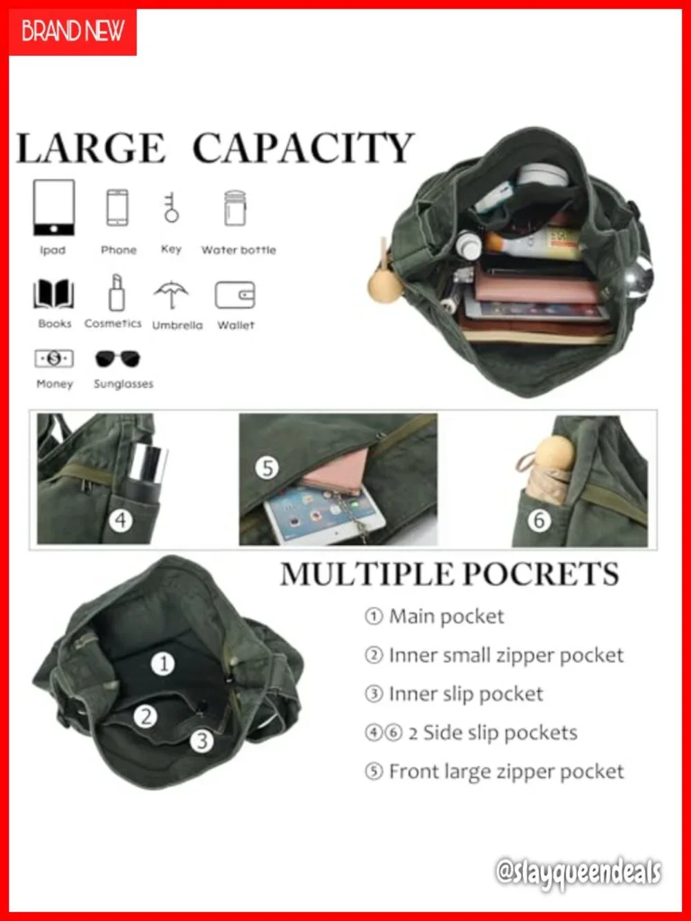 Canvas Hobo Crossbody Tote Bag Large Messenger Bag